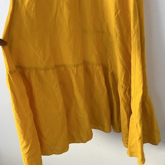 Sandro Paris Tamara Linen Asymmetric Cutout Gathered Twill Yellow Dress Size 34 - Picture 9 of 13